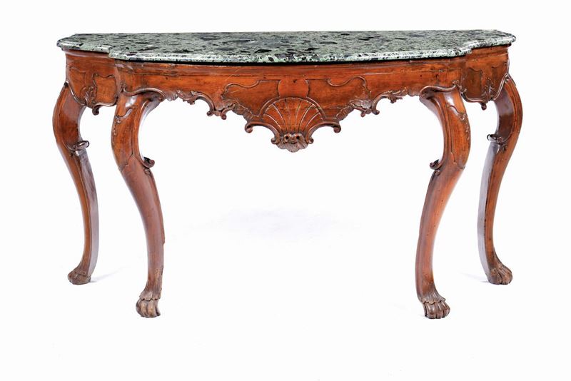 A walnut Louis XV style console, Veneto, 18th century  - Auction Furnishings from Palazzo Corner Spinelli in Venice - Cambi Casa d'Aste