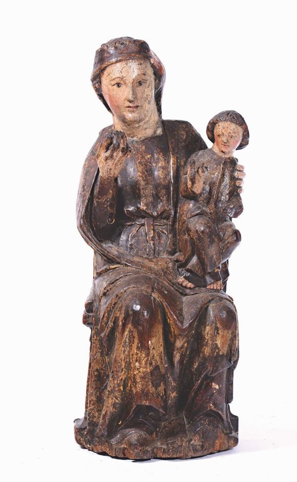 Scultore del XVI secolo Madonna in legno con Bambino
