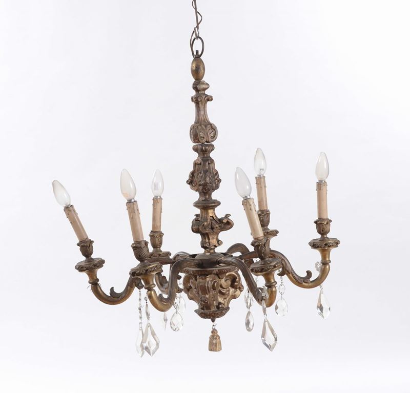 Lampadario a sei luci in legno intagliato e dorato  - Auction Antique July | Cambi Time - Cambi Casa d'Aste