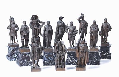 Dodici Sculture in Bronzo Raffiguranti Imperatori, Politici e Principi Dell'impero Austro Ungaric...
