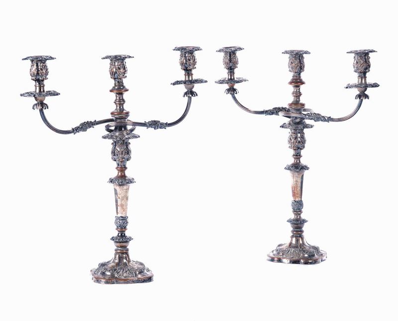 A pair of silver plated candelsticks, 20th century  - Auction Furnishings from Palazzo Corner Spinelli in Venice - Cambi Casa d'Aste