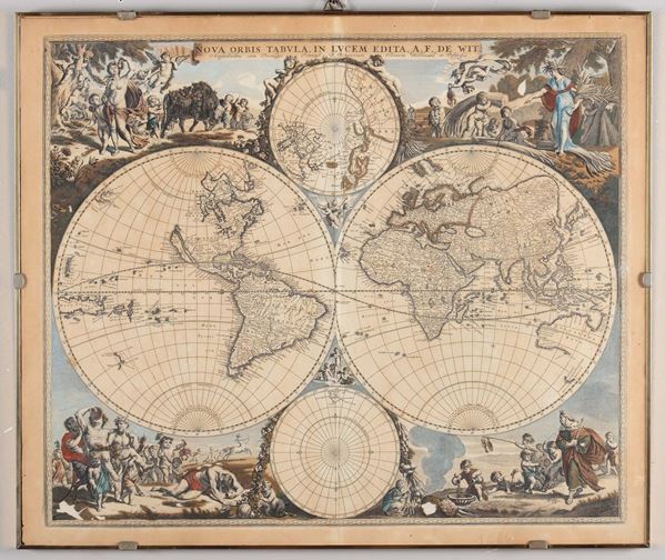 Planisfero terreste, edito da A.F. De Wit, XVIII secolo
