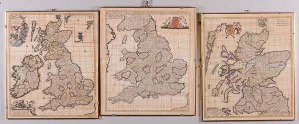 Lotto di tre carte geografiche della Scozie e del Regno Unito, F. De Witt XVIII secolo