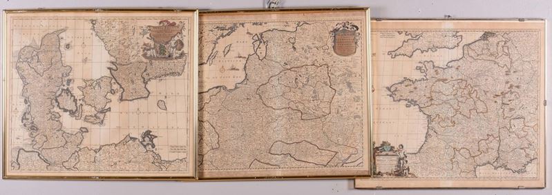 Lotto di tre carte geografiche, Gallia, Regno Poloniae, Danimarca,  F. De Witt XVIII secolo  - Auction Maritime Art and Scientific Instruments - Cambi Casa d'Aste