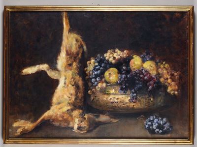 Anonimo del XIX Secolonatura Morta con Lepre e Cesto di Frutta