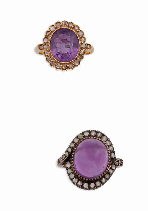 Two amethyst gold and silver rings