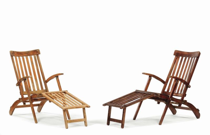 Lotto di due sedie da ponte in legno, inizio XX secolo  - Auction Maritime Art and Scientific Instruments - Cambi Casa d'Aste