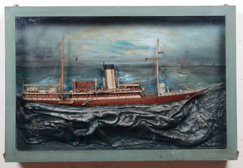 Diorama di piroscafo in tempesta, inizio XX secolo  - Auction Maritime Art and Scientific Instruments - Cambi Casa d'Aste