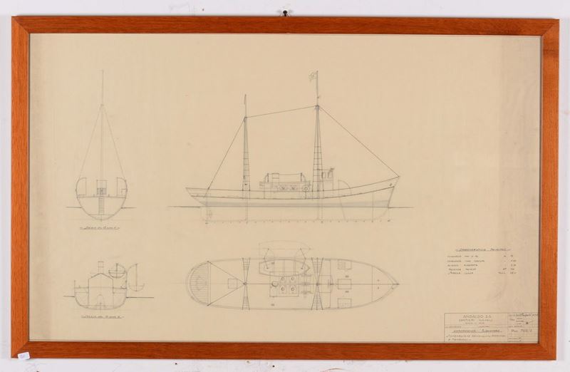 Ansaldo S.A cantieri navali Progetto del motopeschereccio san Gennaro 28/7/57  - Auction Maritime Art and Scientific Instruments - Cambi Casa d'Aste