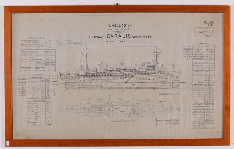 Ansaldo S.A cantieri navali Progetto motonave Caralis, 1928  - Auction Maritime Art and Scientific Instruments - Cambi Casa d'Aste