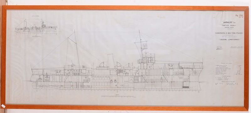 Ansaldo S.A cantieri navali Progetto per Cannoniera da 850 tonnellate, 1929  - Asta Arte Marinara e Strumenti Scientifici - Cambi Casa d'Aste