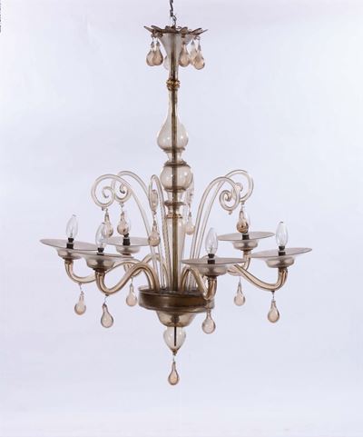 Lampadario in Vetro di Murano a Sei Luci, XX Secolo