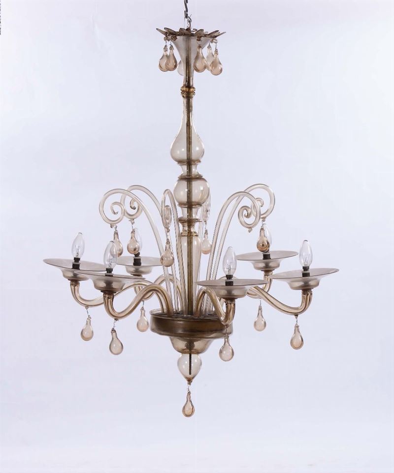 Lampadario in vetro di Murano a sei luci, XX secolo  - Auction Fine Art - Cambi Casa d'Aste