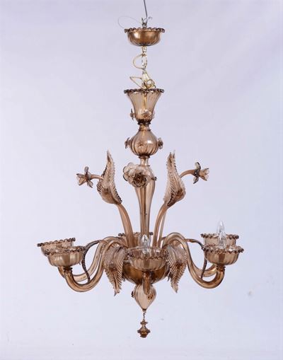 Lampadario in Vetro di Murano a Sei Luci, XX Secolo