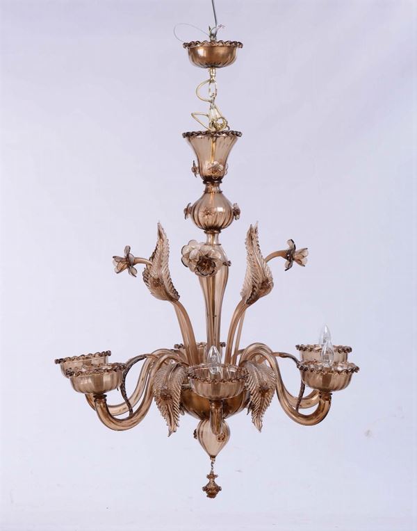 Lampadario in vetro di Murano a sei luci, XX secolo