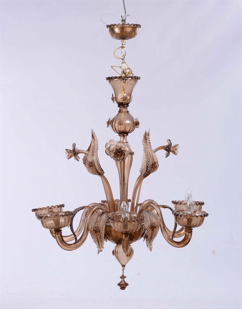 Lampadario in vetro di Murano a sei luci, XX secolo  - Auction Fine Art - Cambi Casa d'Aste