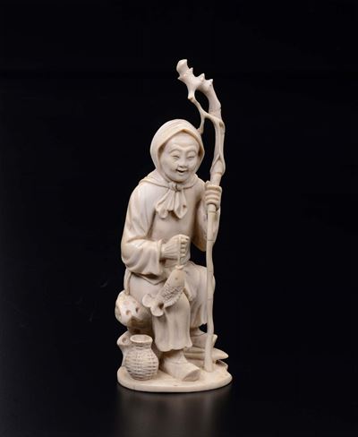 Figura di Saggio Scolpita in Avorio, Cina, Inizio XX Secolo