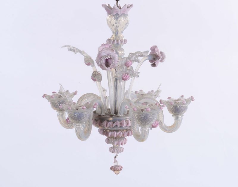Piccolo lampadario in vetro di Murano a sei luci, XX secolo  - Auction Asta a Tempo Antiquariato - II - Cambi Casa d'Aste