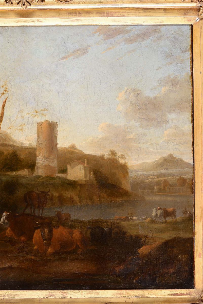 Scuola Fiamminga del XVIII Secolopaesaggio con Figure e Armenti