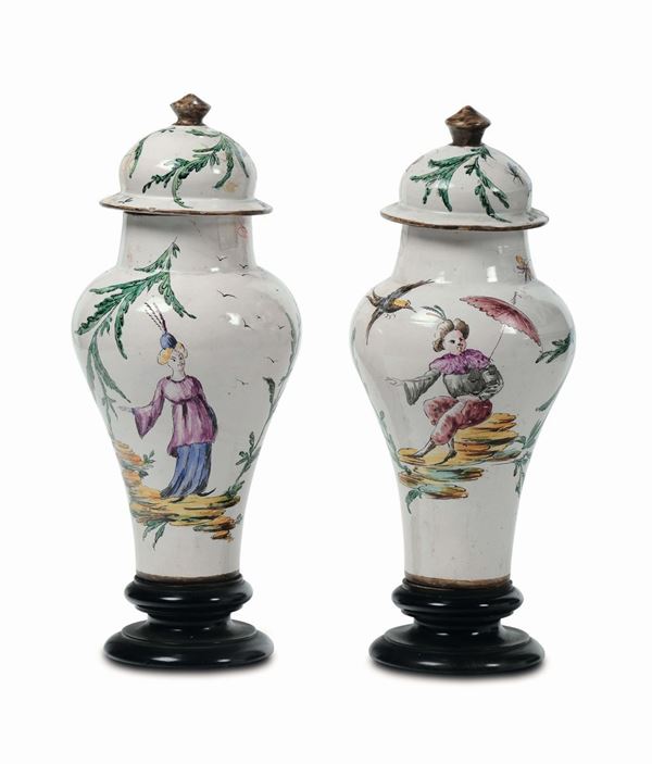 Two maiolica vases, Lombady (?), 19th century workshop