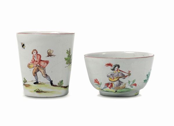 Two maiolica cups, Milan, Felice Clerici factory, 1770-1780