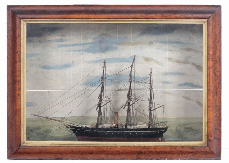 Diorama raffigurante veliero a tre alberi in navigazione, XIX secolo  - Auction Maritime Art and Scientific Instruments - Cambi Casa d'Aste
