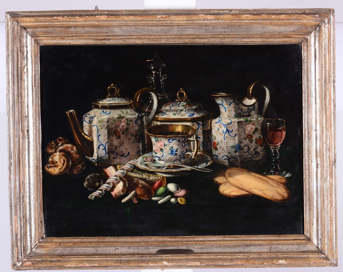 Christian Marie Colin De la Biochaye (béré 1750 - Rennes 1813)natura Morta con Servizio da The in...