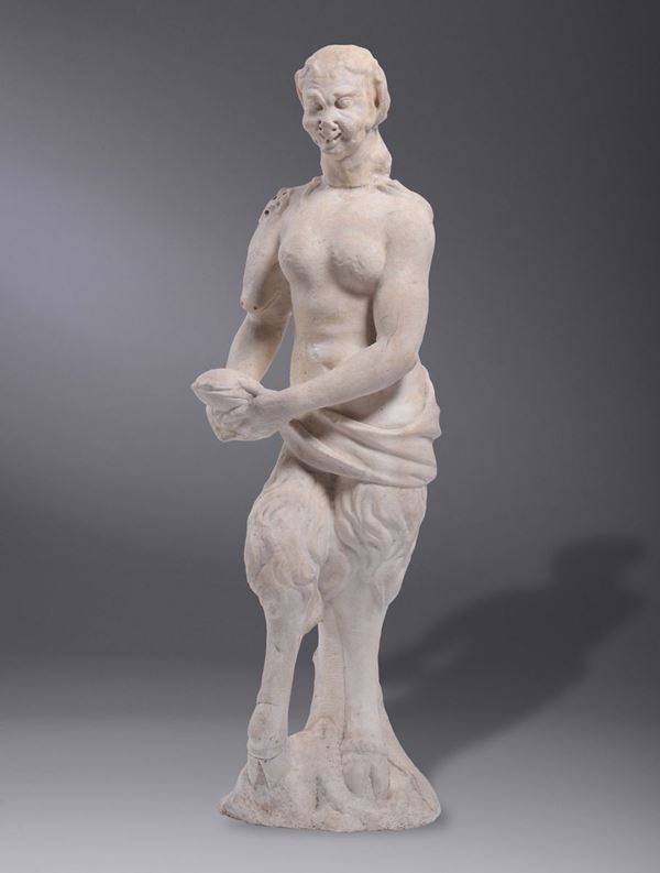 A marble sculpture with satyress. Italian baroque artist active between the 16th to the 17th century.