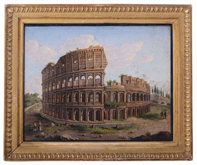 Due Placche in Micromosaico Raffiguranti Veduta del Colosseo e del Pantheon, Roma XIX Secolo
