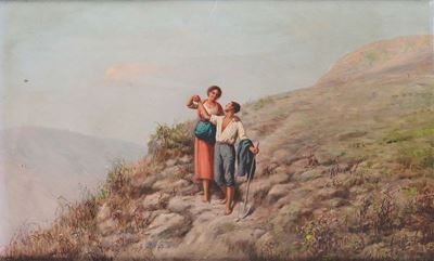 Raffaello Celommi (1881-1957)paesaggio con Contadini