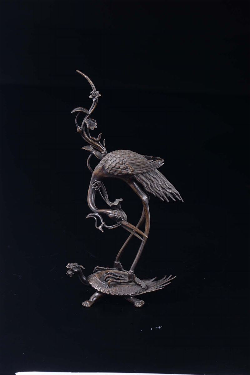 A bronze crane on turtle group, Japan, 19th century  - Auction Chinese Works of Art - Cambi Casa d'Aste