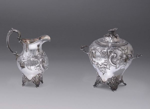 A silver milk jug and a silver sugar bowl Tiffany, Young & Ellis, USA 20th century