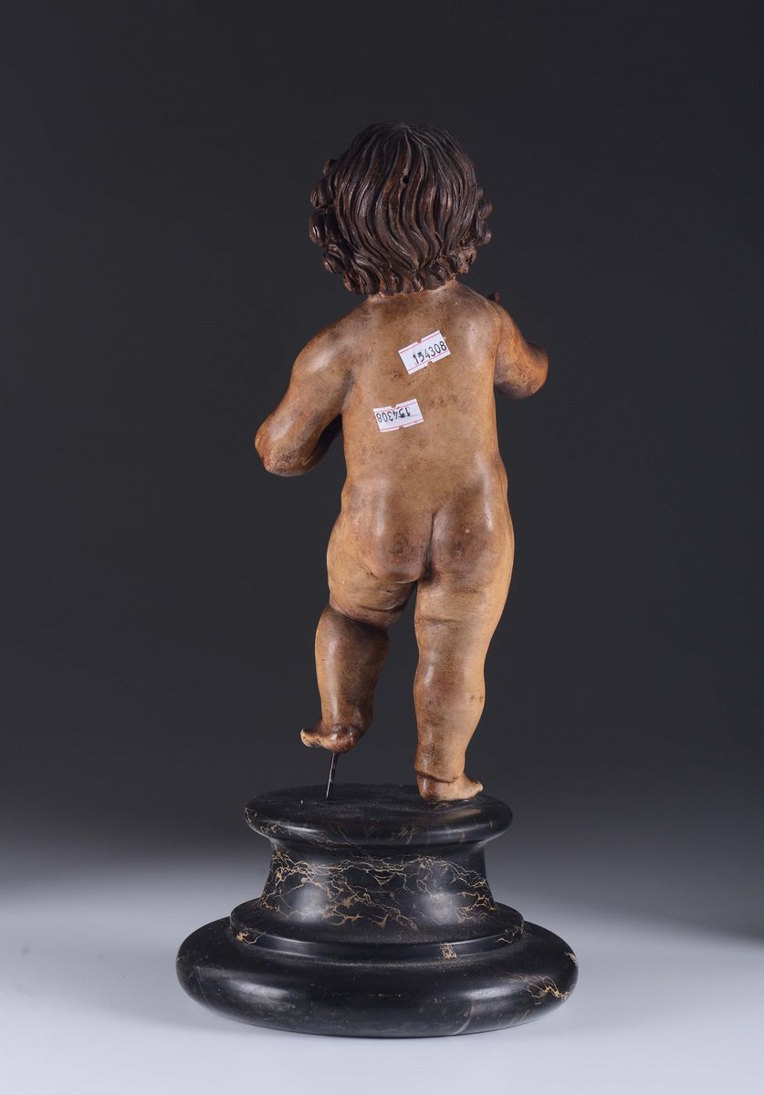 Scultura in Legno Policromo Raffigurante Gesù Bambino. Scultore Napoletano del XVIII-XIX Secolo