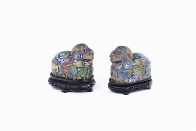 Coppia di Arieti a Smalti Cloisonné, Cina, XIX Secolo