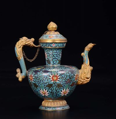 Teiera a Smalti Closionnè con Profili Dorati, Cina, Dinastia Qing, XIX Secolo