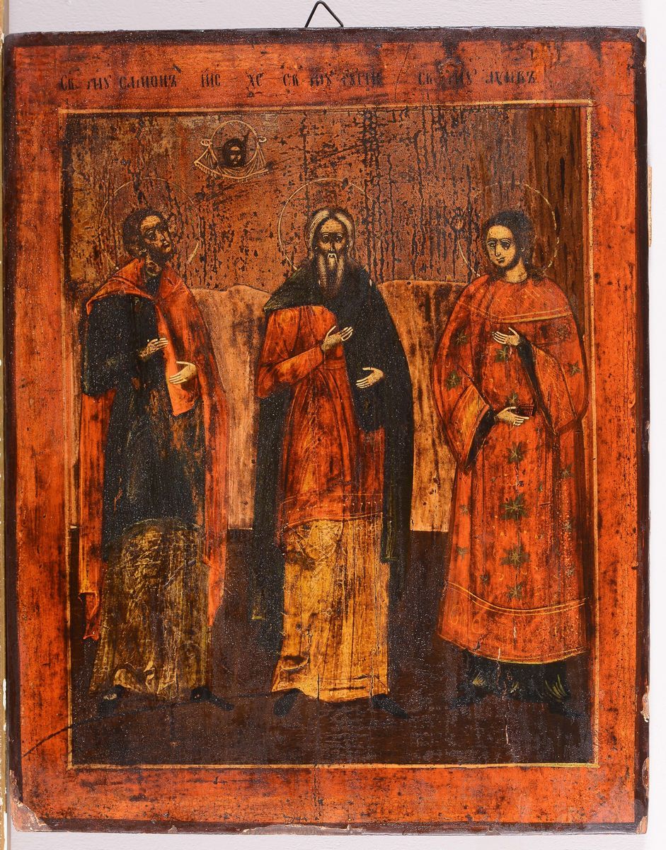 Lotto di Due Icone in Legno, Russia XIX-XX Secolo