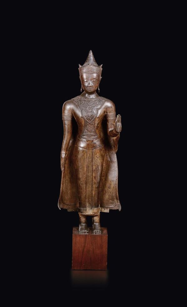 A large bronze figure of standing Buddha, Thailand, 17th century