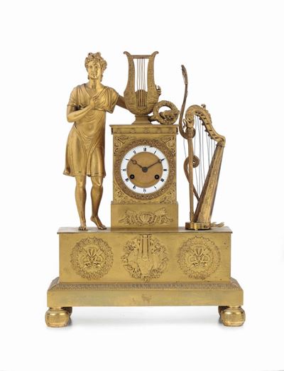 Pendola da Tavolo in Bronzo Dorato, Francia XIX Secolo