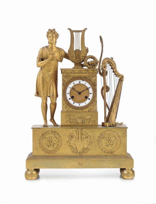 Pendola da tavolo in bronzo dorato, Francia XIX secolo