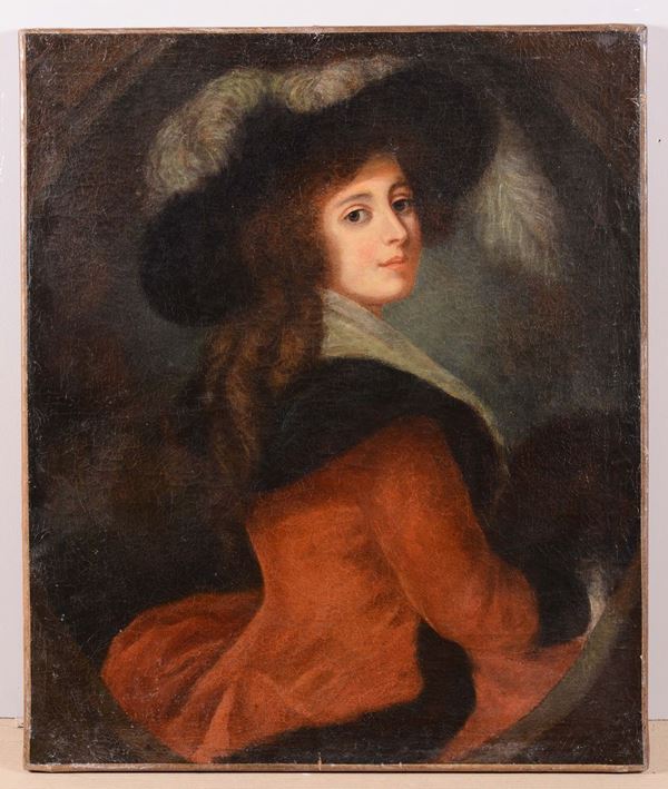 Anonimo del XIX secolo Ritratto di donna con cappello