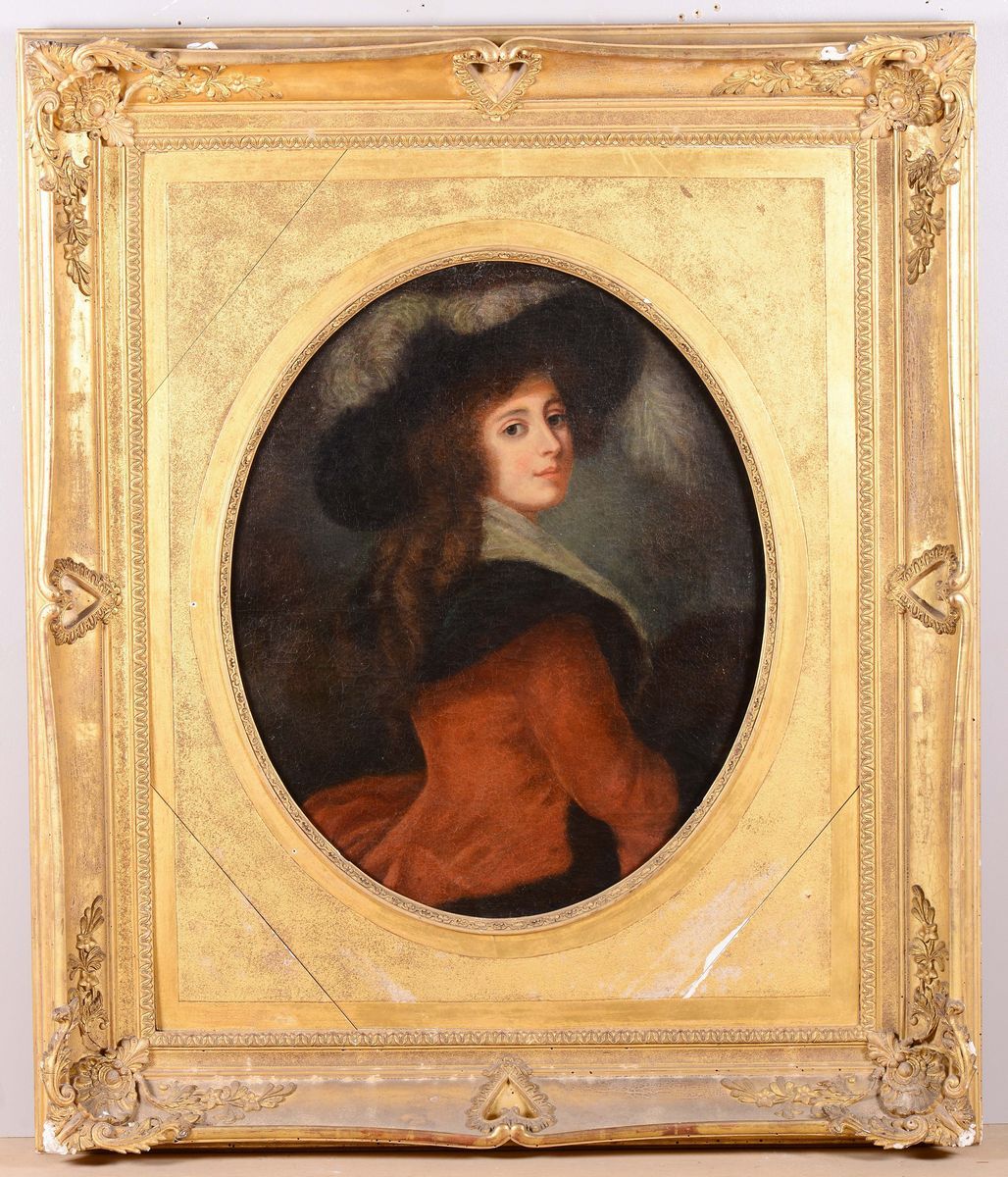 Anonimo del XIX Secoloritratto di Donna con Cappello