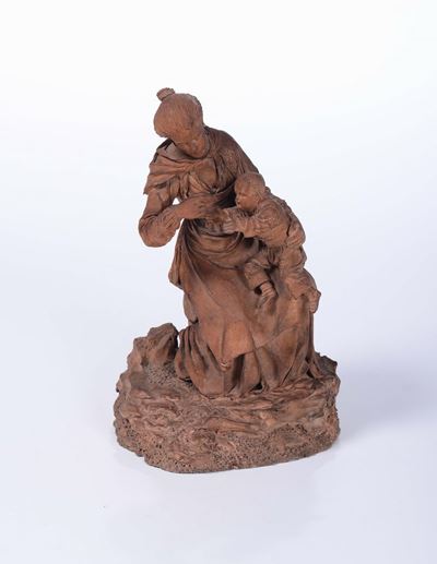 Statua Terracotta Raffigurante Donna con Bambino, Sicilia Inizio XX Secolo