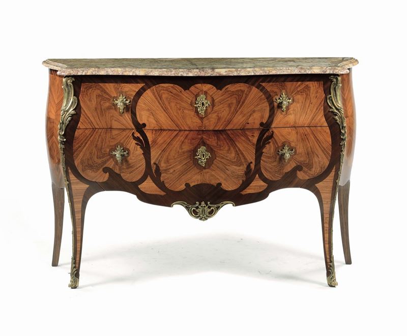 Comò in stile Luigi XV lastronato, XIX secolo  - Auction Fine Art - Cambi Casa d'Aste