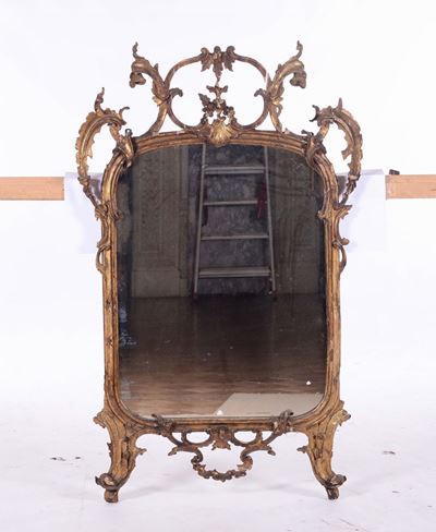 Specchiera in Legno Intaglaito e Dorato, XIX Secolo