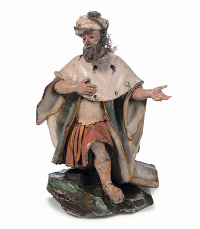Scultura in Legno Policromo Raffigurante Re Magio, XVIII Secolo