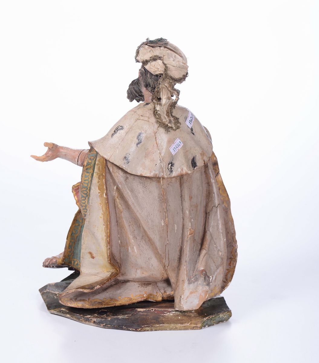 Scultura in Legno Policromo Raffigurante Re Magio, XVIII Secolo