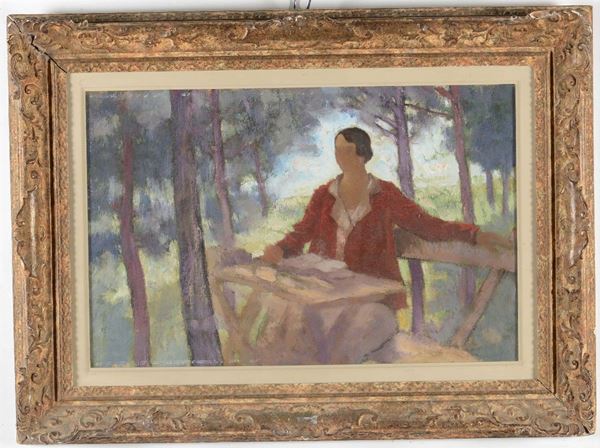 Ferruccio Pasqui (1886-1959) Donna in giardino