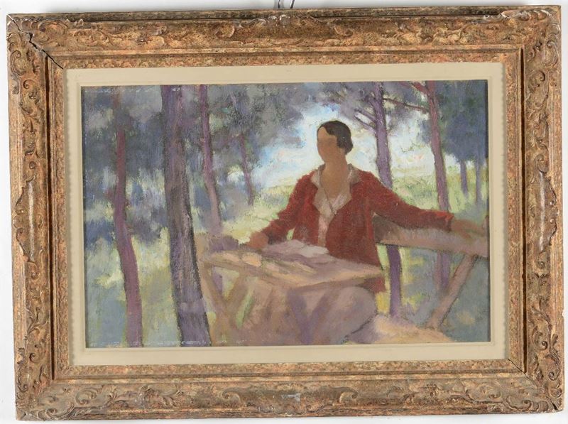 Ferruccio Pasqui (1886-1959) Donna in giardino  - Asta Asta a Tempo Pittura - Cambi Casa d'Aste