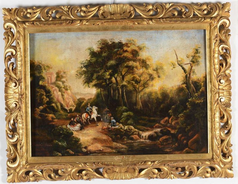 Istvan Remenyi Paesaggio con figure e militare a cavallo  - Asta Asta a Tempo Pittura - Cambi Casa d'Aste