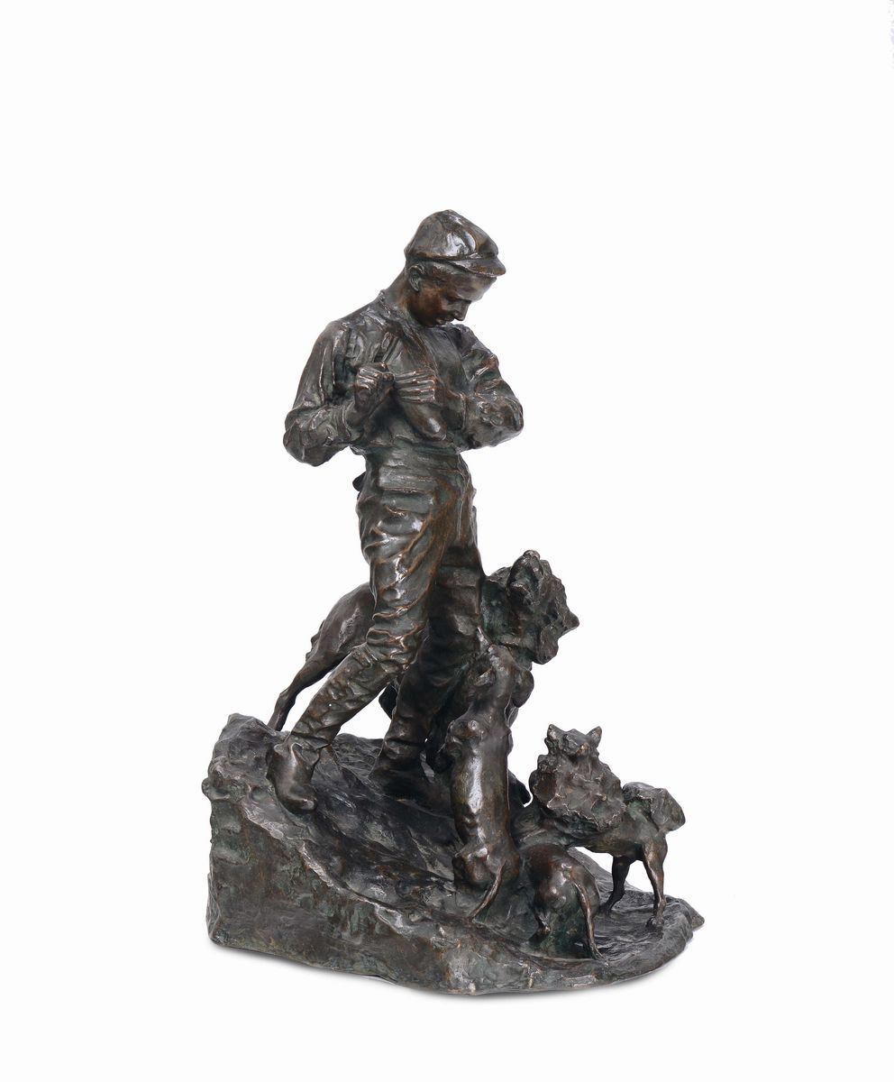 Cesare Biscarra (1866-1943)giovinetto con Cani